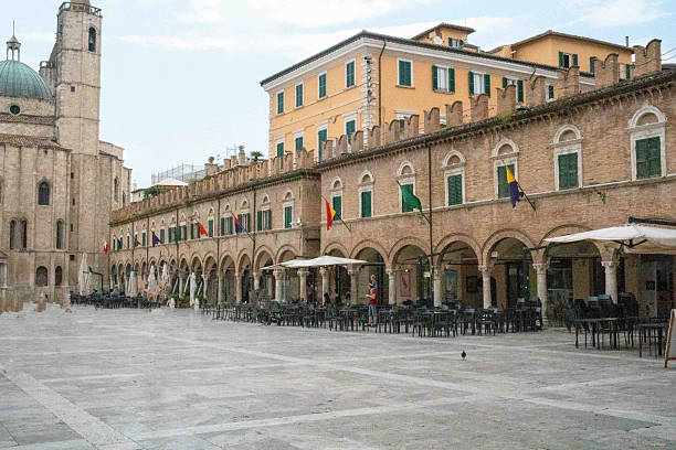 Italy, Marche, Ascoli Piceno - Piazza del Popolo in Ascoli Piceno, considered one of the most beautiful squares in Italy for its architectural and urban harmony.