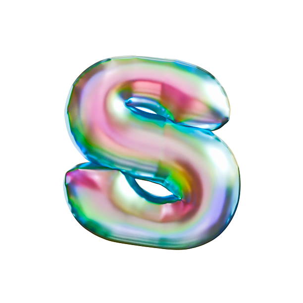 Tricolor gradient holographic metal font Letter S 3D rendering illustration isolated on white background