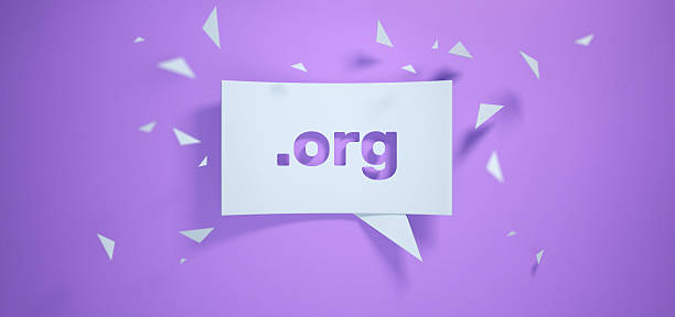 A minimalist illustration featuring .org symbol within a speech bubble, placed centrally on a vibrant Purple backdrop.