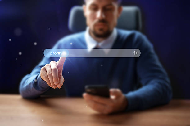 istock Individual interacting with a digital search bar on a smartphone in a dark office environment during evening hours 2233137298