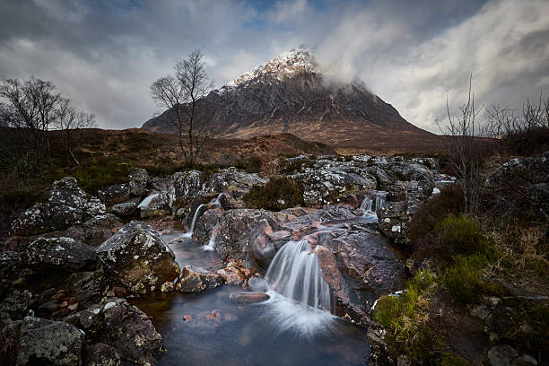 Buachaille Etive Mor waterfall, Glen Etive, Scotland, UK