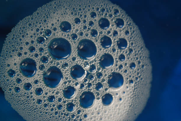 Foamy solution.Close-up of foamy particles