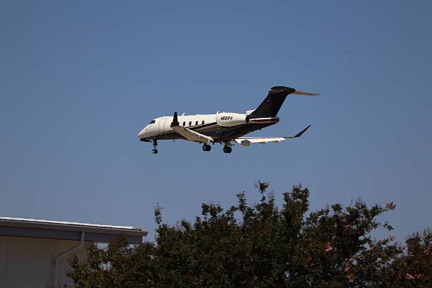 San Jose, United States – August 28, 2025: FlexJet Bombardier Challenger 350 landing at San Jose Airport from Camarillo