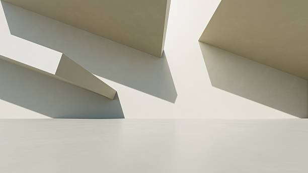 istock 3d illustration of abstract modern architecture background, Minimal geometry architectural design, Car presentation backdrop with empty concrete floor, Geometric blocks building design 2233143087