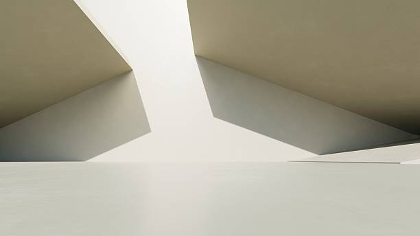 istock 3d illustration of abstract modern architecture background, Minimal geometry architectural design, Car presentation backdrop with empty concrete floor, Geometric blocks building design 2233143098