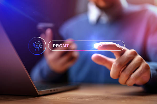 istock Person interacting with digital technology, typing a prompt on a touchscreen while seated at a desk 2233143391