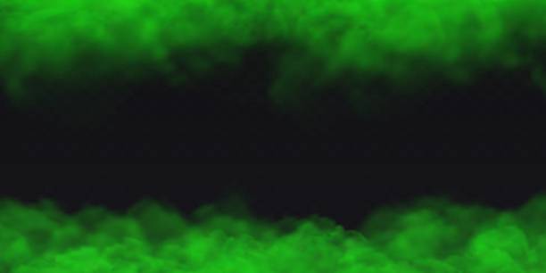 istock Green Fog effect on the upper and lower border on transparent dark background. Vector smoke cloud. 2233146523