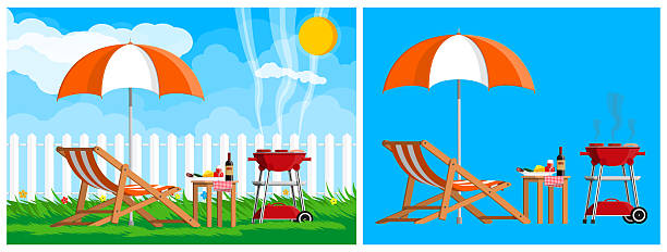 istock Summer picnic with barbecue grill and deck chair 2233150846