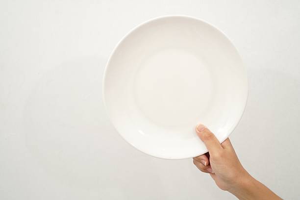 istock Female holding clean ceramic plate isolated on white background, closeup 2233152043
