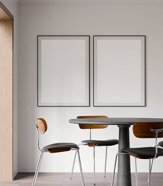 istock Frame poster wall art mockup in a minimalist modern dining room interior. 3D render 2233154503