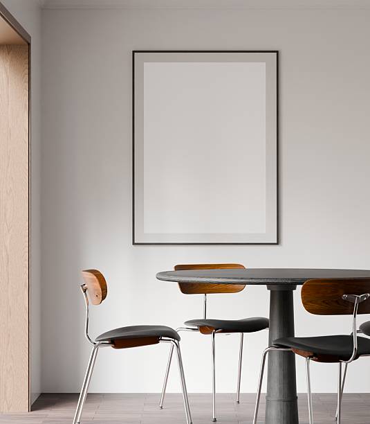 istock Frame poster wall art mockup in a minimalist modern dining room interior. 3D render 2233154508