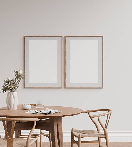 istock Frame poster wall art mockup in a minimalist modern dining room interior. 3D render 2233154559