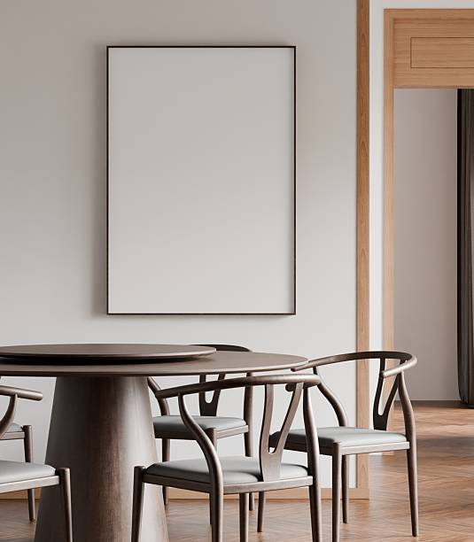 istock Frame poster wall art mockup in a minimalist modern dining room interior. 3D render 2233154603