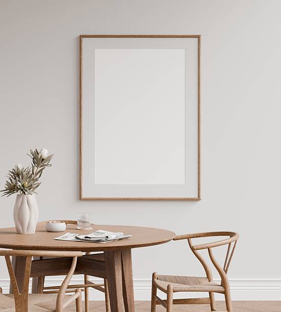 istock Frame poster wall art mockup in a minimalist modern dining room interior. 3D render 2233154628