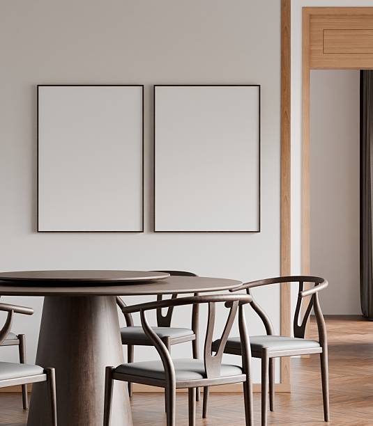 istock Frame poster wall art mockup in a minimalist modern dining room interior. 3D render 2233154659