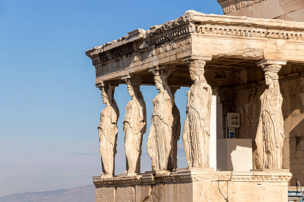 Athens, Greece. The Maiden porch of the Erechtheion temple in the Acropolis, with the sculptures known as Caryatids
