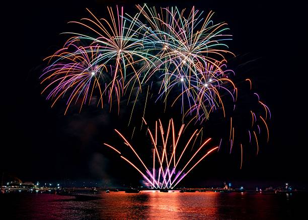 istock Vibrant fireworks over water at night. 2233170461