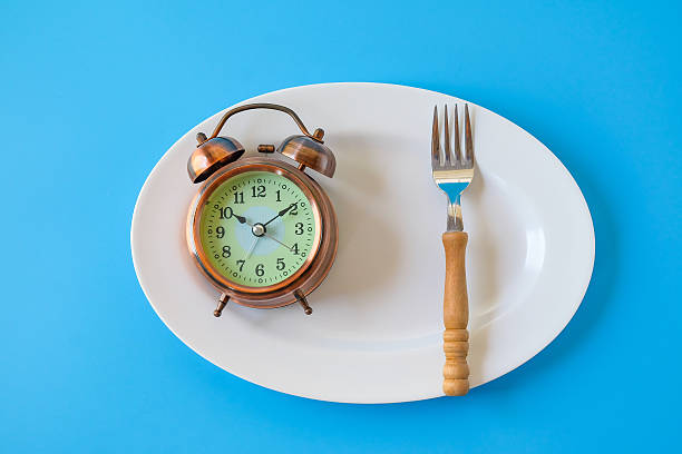 istock Fork and knife with Alarm clock ,Time to eat Health concept. 2233183459