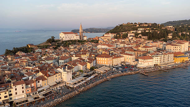 istock Aerial view of Piran at sunset 2233187698