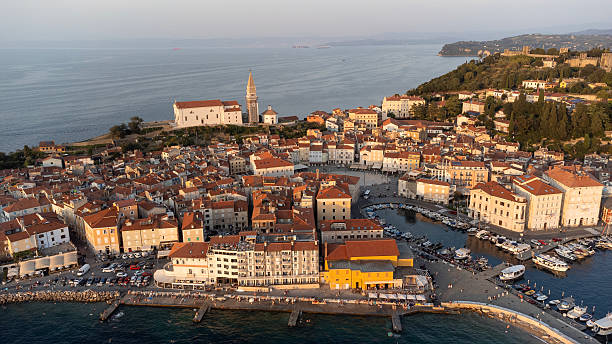 istock Aerial view of Piran at sunset 2233187699