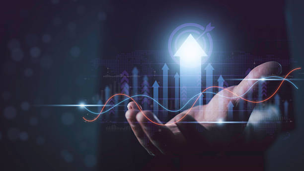 istock Business growth strategy development concept with businessman holding rising arrow and chart, symbolizing success, financial growth, performance improvement, and innovative enterprise planning. 2233188051