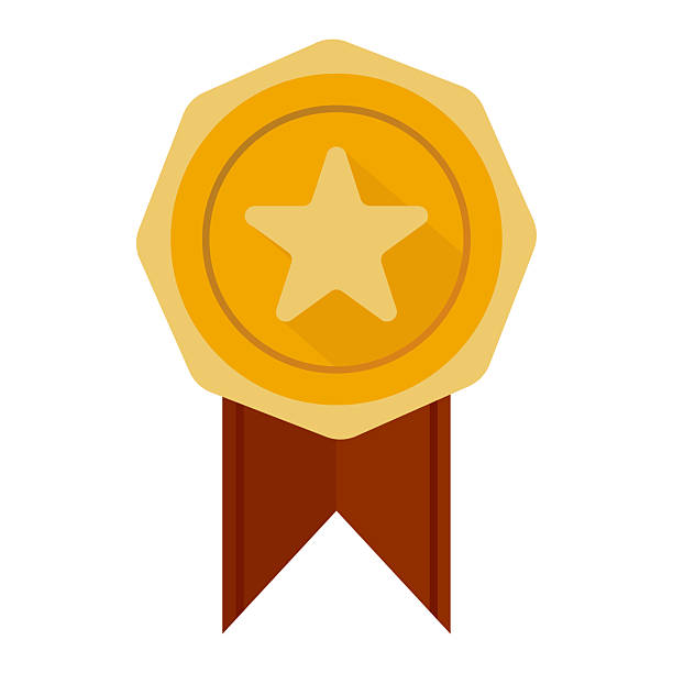 istock Golden medal icon. Star award ribbon. Competition prize symbol. Excellence emblem Vector. 2233192571