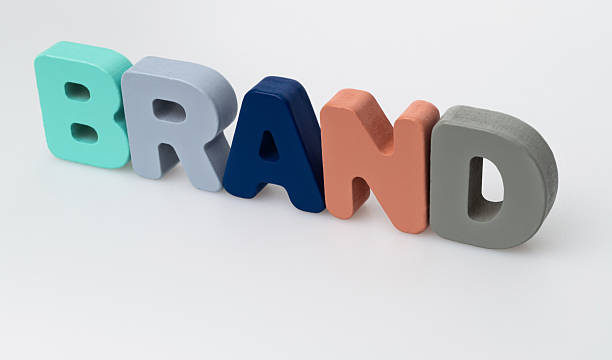 Wooden word brand on white background.