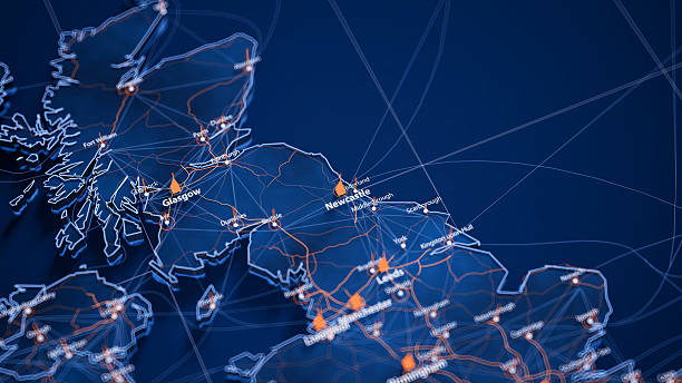 istock Newcastle map big data visualization. Futuristic map infographic of city in England. Visual map data complexity in modern blue and orange colors 2233204663