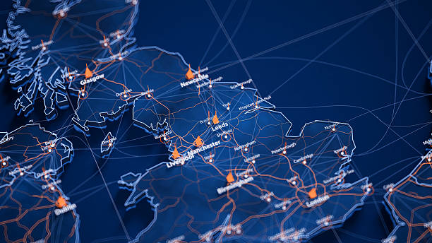 istock Leeds map big data visualization. Futuristic map infographic of city in England. Visual map data complexity in modern blue and orange colors 2233204749