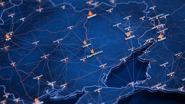 istock Zaporizhzhya map big data visualization. Futuristic map infographic of city in Ukraine. Visual map data complexity in modern blue and orange colors 2233204824
