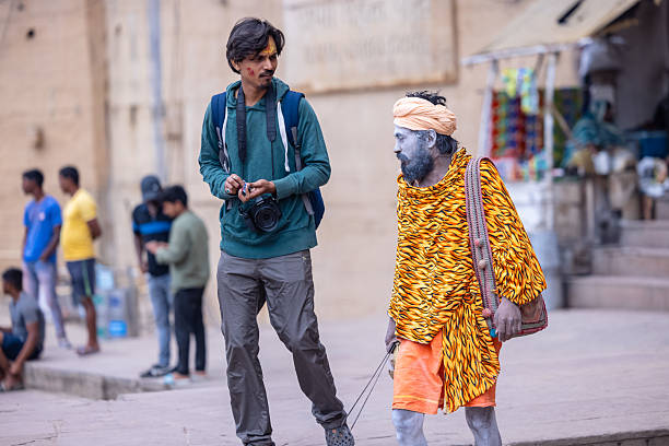 Trujillo, Peru - July 08, 2024: Street photographer in the main square of the historic city center