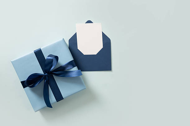 istock Happy Fathers Day gift box and label on blue background. View from above. 2233208966