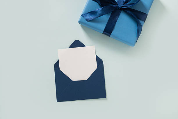 istock Happy Fathers Day gift box and label on blue background. View from above. 2233208971