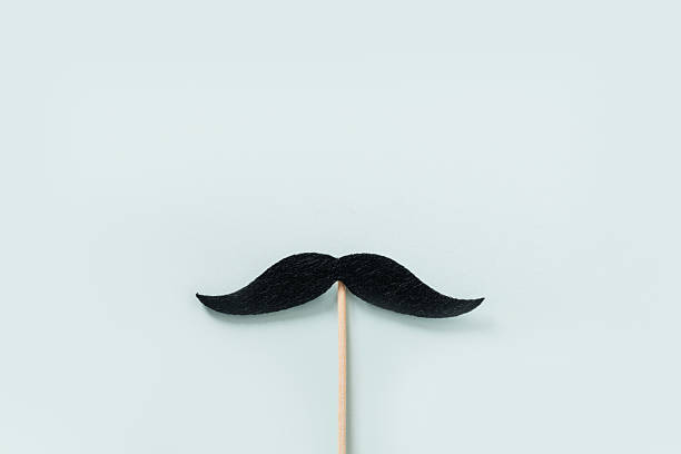 istock Black moustache on stick on blue background. Creative concept 2233208980