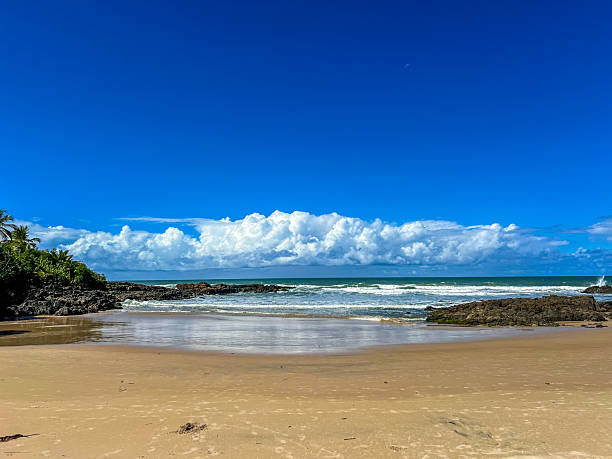 istock Wide Sandy Beach with Tropical Cliffs and Blue Sky 2233214725