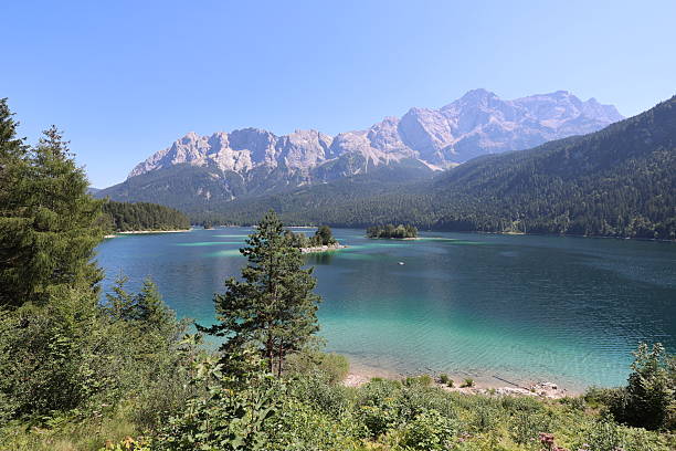 Panoramic view of Alps and Eibsee Lake, Bavaria, Germany