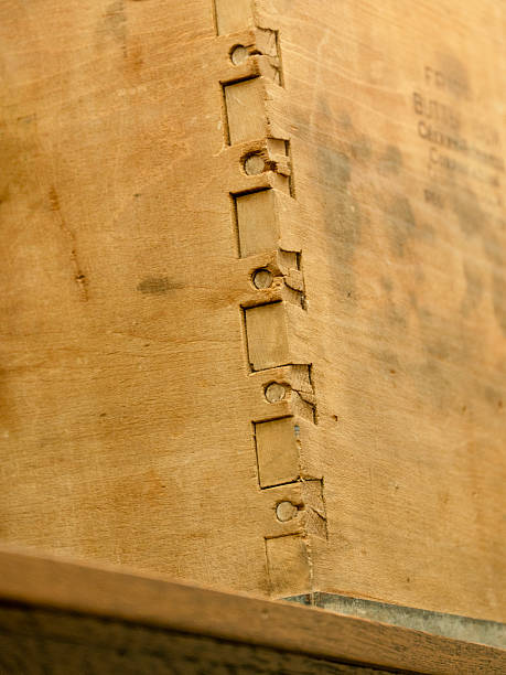 Detail of pinned dovetail joint on an antique wooden box.