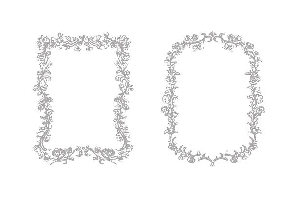 Frame border classic vintage style hand drawn vector illustration. Rectangular and oval floral frames for invitations, wedding decor, menu, monogram, paper, print. Set with elegant festive background