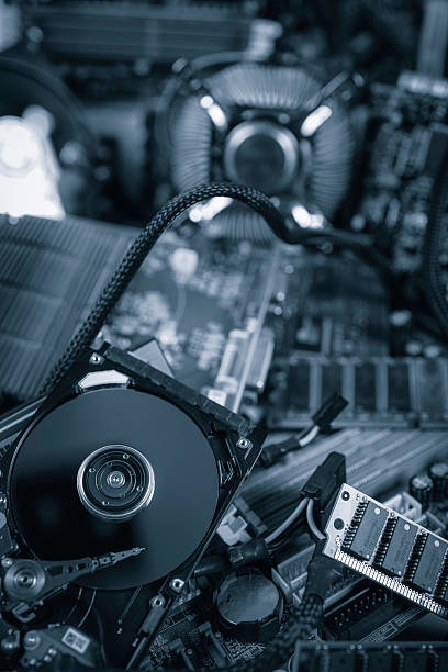istock Close-up of computer hardware components in monochromatic lighting 2233246473
