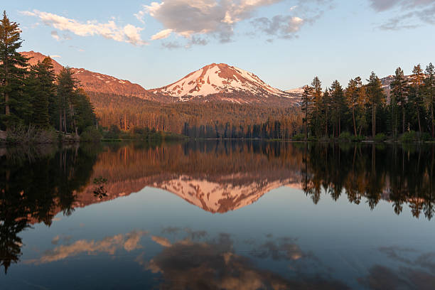 istock Alpenglow on Lassen peak reflected in Manzanita lake 2233254825