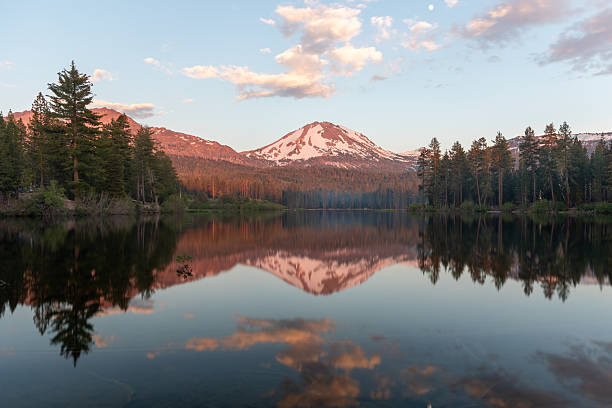 istock Alpenglow on Lassen peak reflected in Manzanita lake 2233254845