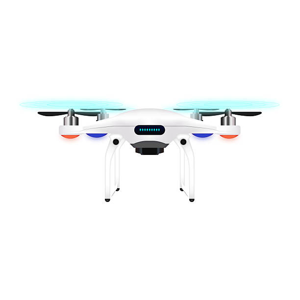 istock Isolated and Futuristic white drone with LED lights. Ideal for delivery services, product delivery, or transporting items. 3D vector. Transparent background. Artificial Intelligence. Robot 2233259633