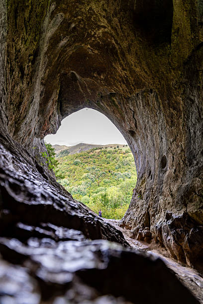 istock Exploring cave reveals breathtaking view of lush green valley 2233261319