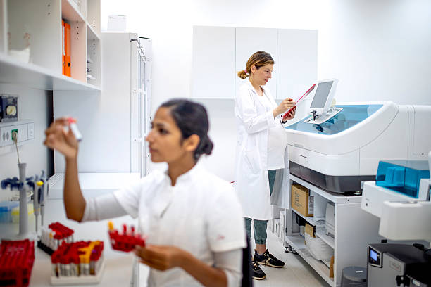 istock Pregnant Female Lab Worker and Colleague in Bright Modern Laboratory Setting 2233262092