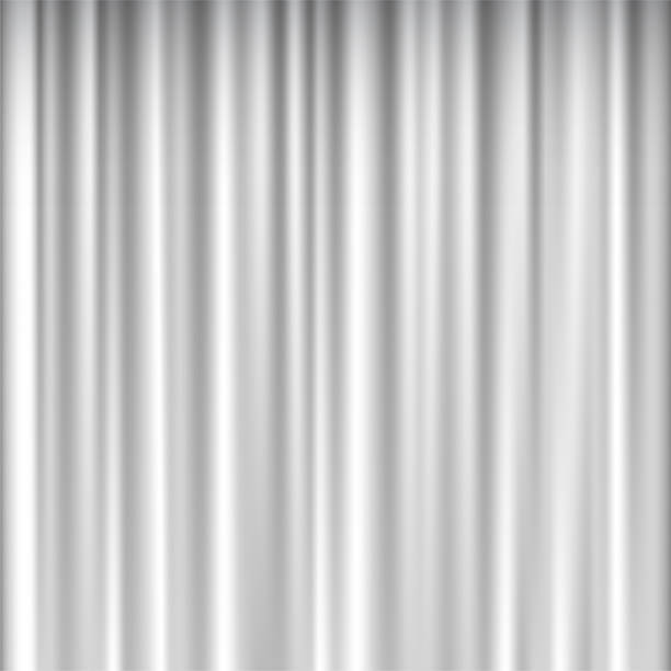 istock Silver theater curtain background. Closed vertical stage drapes with soft shadows and silky folds. Classic backdrop for presentations, drama scenes, show announcements. Realistic vector banner 2233262681