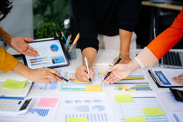 istock Business team collaboration discussing working analyzing with financial data and marketing growth report graph in team, presentation and digital tablet, laptop 2233271973