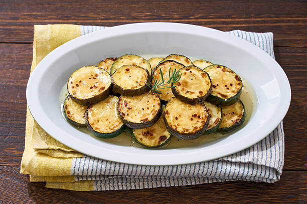 istock Grilled Marinated Zucchini Slices on White Plate 2233272512