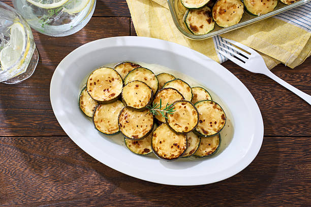 istock Grilled Marinated Zucchini Slices on White Plate 2233272517