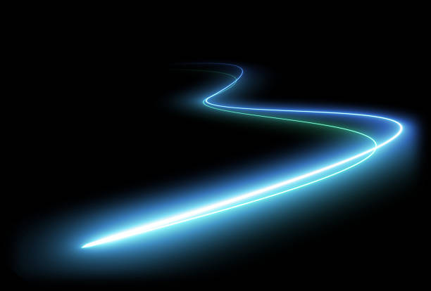 istock Abstract futuristic glowing neon laser line curve. Light trail wave, style optic fiber, digital artworks in PNG. 2233273374