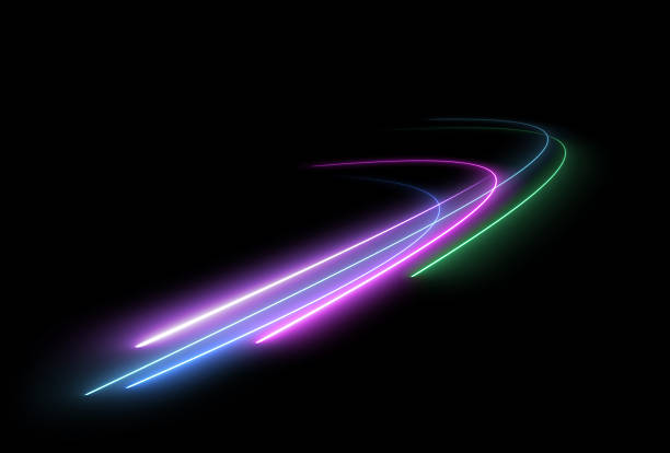 istock Abstract futuristic glowing neon laser line curve. Light trail wave, style optic fiber, digital artworks in PNG. 2233273377